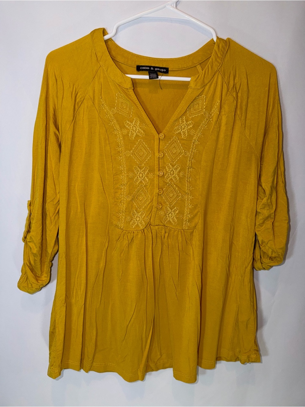 Cable & Gauge Mustard Embroidered Peasant Tunic
